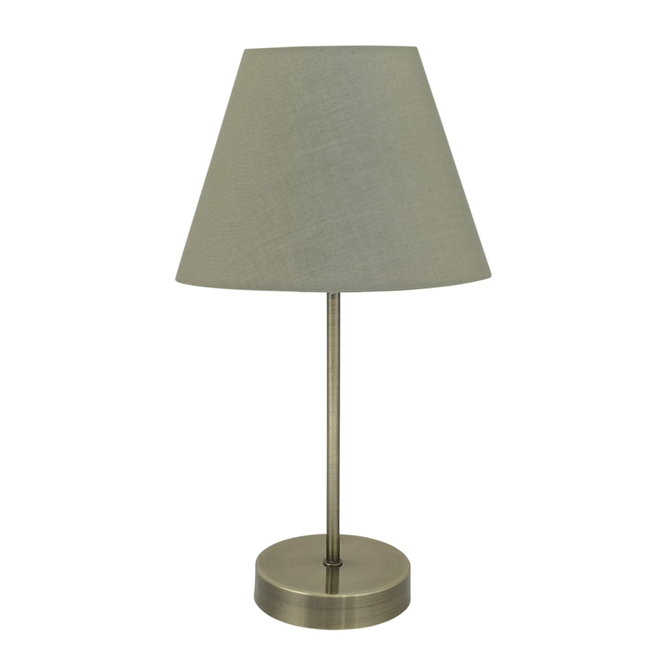 image 1 of Antique Brass Stick Table Lamp with Sage Green Fabric Shade