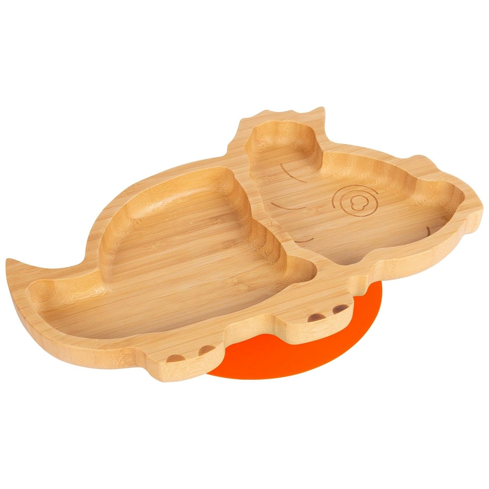 image 1 of Tiny Dining Children's Bamboo Suction Dinosaur Plate - Orange
