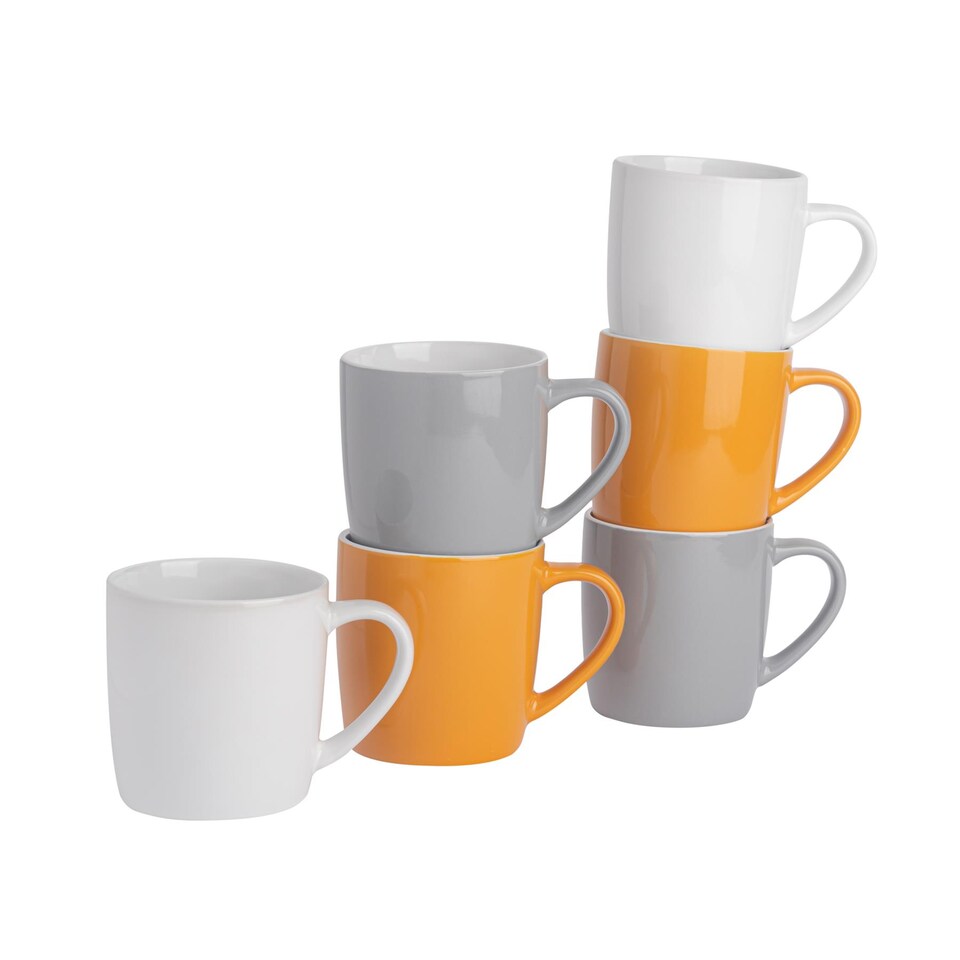 image 1 of Argon Tableware 350ml Coloured Coffee Mugs Set - Set of 6 - Gloss Stoneware Latte Cappuccino Cups Hot Chocolate Cups