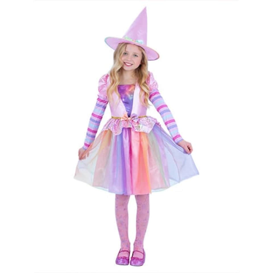 image 1 of Pastel Rainbow Witch Girls Fancy Dress Costume Kids Medium - Age 7-9