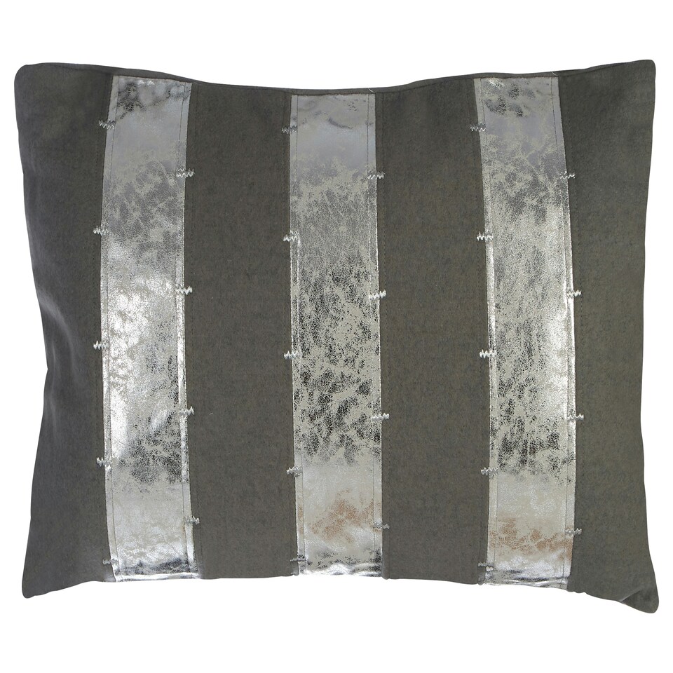 image 1 of Luxe Grey & Silver Cushion,Decorative Pillow Throw With Zigzag Stitching,Removable Leather Cushion Cover Silver