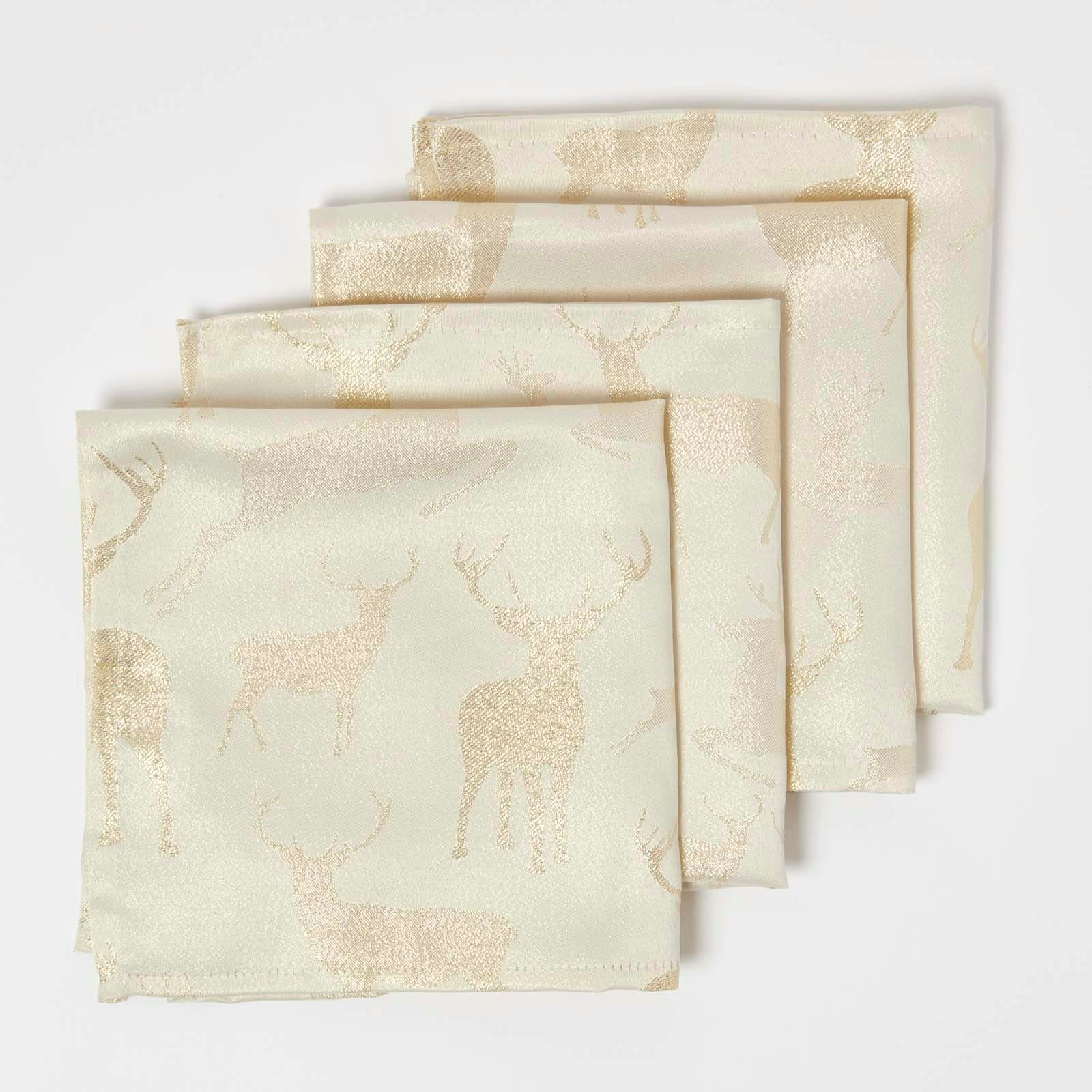 Homescapes Gold Stag Christmas Napkins - Set of 4 Yellow 1