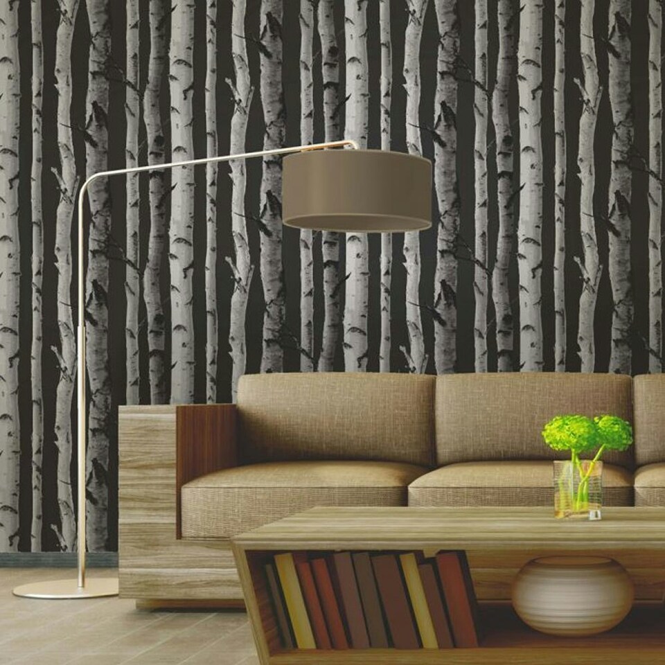 image 1 of Fine Decor Birch Trees Wallpaper - Black/Silver - One Size