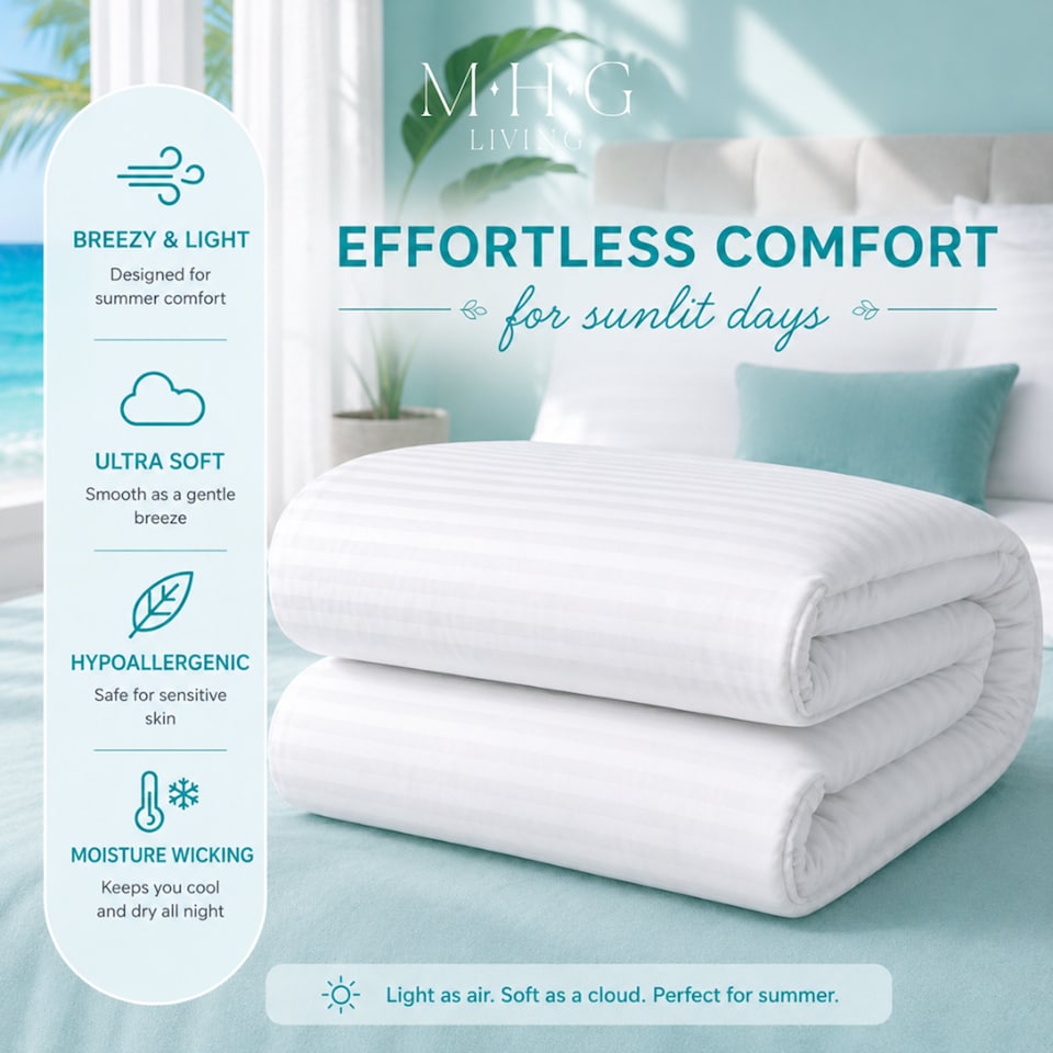 image 1 of Premium 2.5 Tog Summer Duvet Quilt - Lightweight Striped Microfibre, Breathable & Hypoallergenic