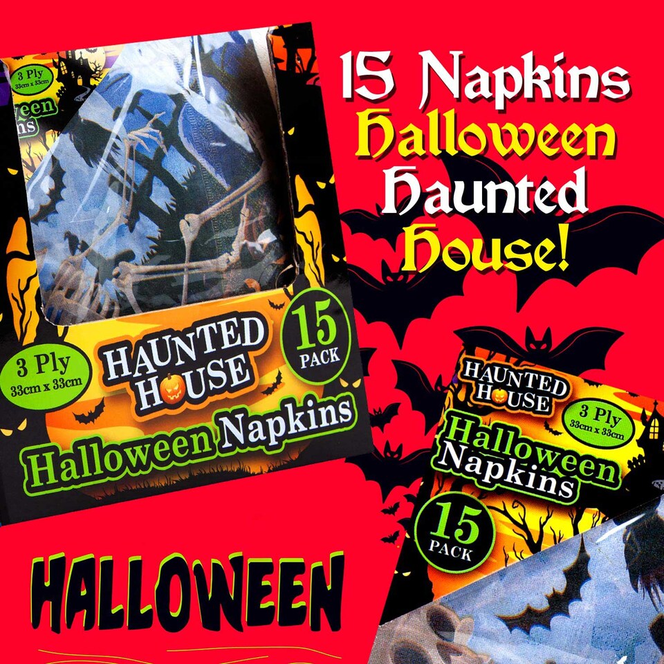 image 1 of PMS Halloween Napkins - Spooky 3-Ply Novelty Serviettes, Pack of 15