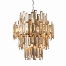 Viviana Pendant Chrome Effect Plate & Champagne Crystal (K9) Drops 12 Light Dimmable IP20 - E14