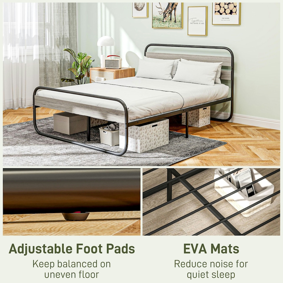 image 1 of HOMCOM 5ft Metal Platform King Size Bed Frame with Under Bed Storage