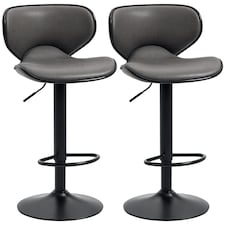 HOMCOM Bar Stool Set of 2 PU Leather Adjustable Height Armless Chairs Dark Grey