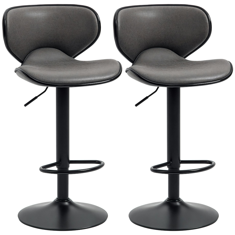 image 1 of HOMCOM Bar Stool Set of 2 PU Leather Adjustable Height Armless Chairs Dark Grey