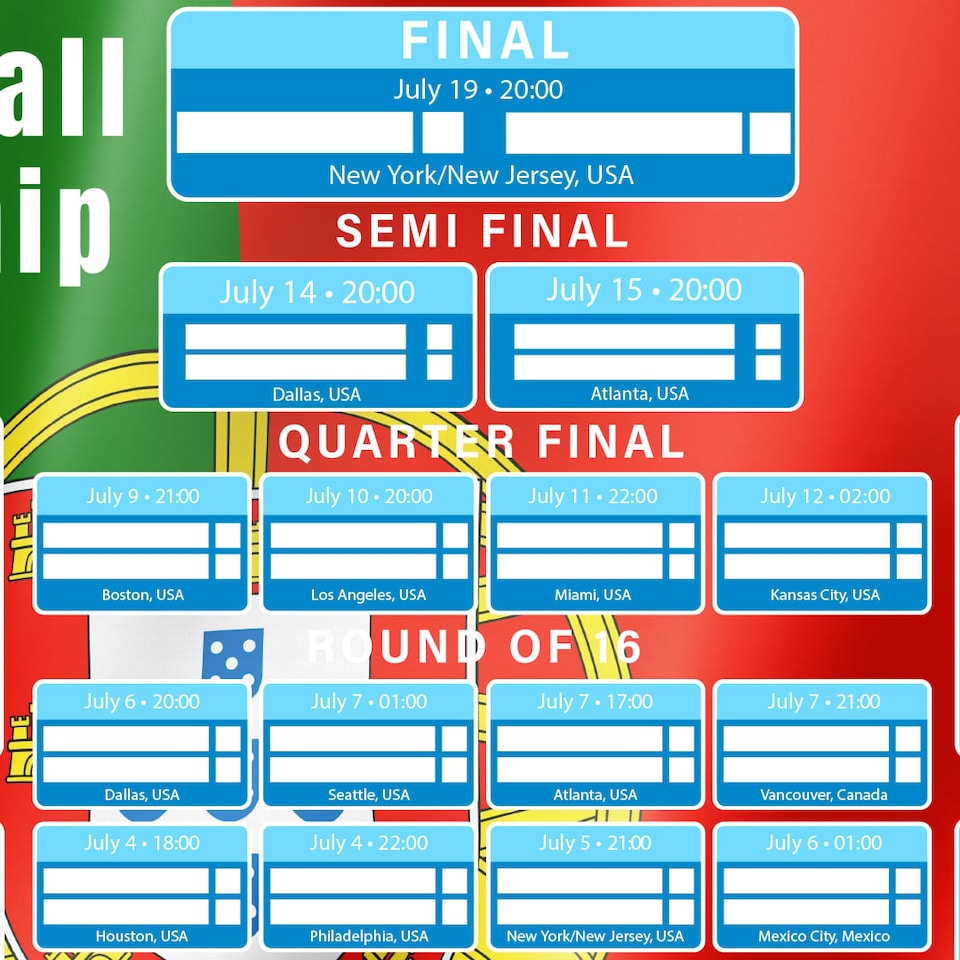 image 1 of Portugal Flag World Football Championship Cup 2026 A3 Fixture Wall Chart