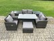 image 2 of Fimous Wicker PE Rattan Furniture Garden Dining Set Outdoor Height Adjustable Rising lifting Table Love Sofa Chair With 2 Side Tables Stools
