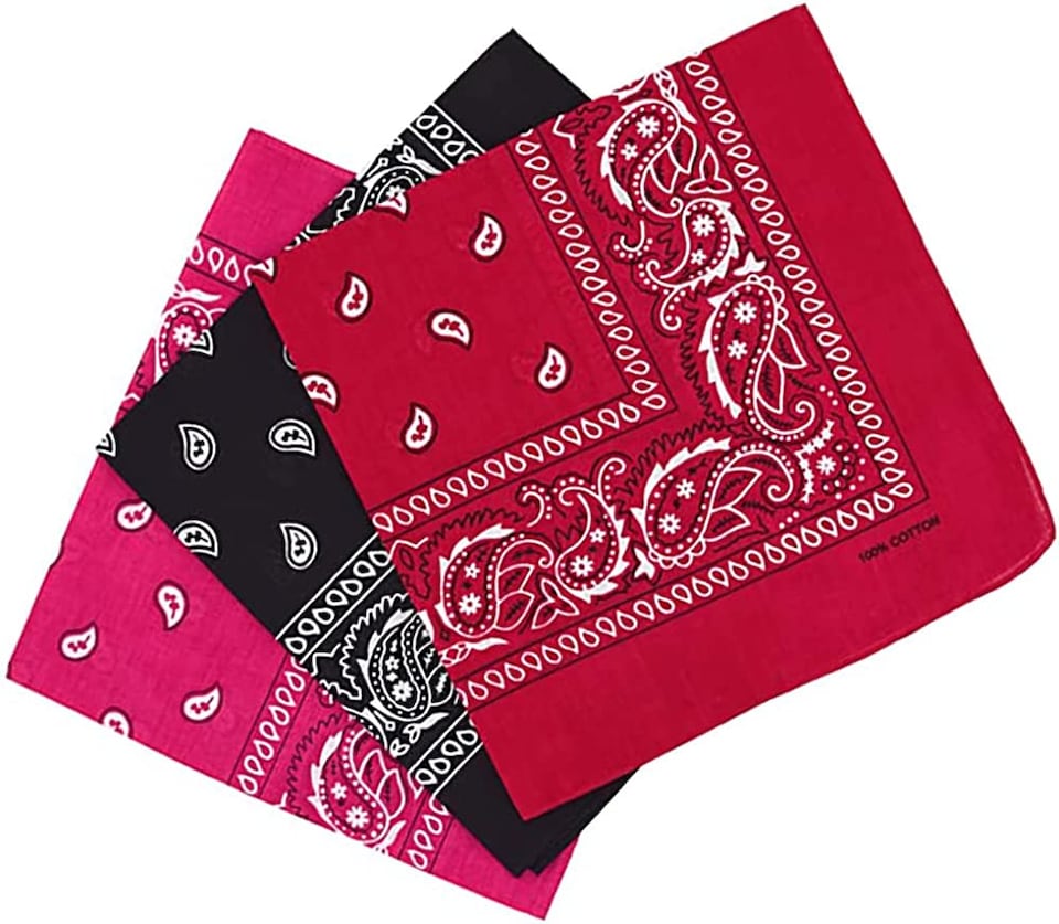 KAV 55x55cm Set of 3 Bandanas face mask Assorted Paisley Bandana - Head Wrap Scarf Wristband for Outdoor Sports, Hiking, Cycling (Black, Red, Fushia)