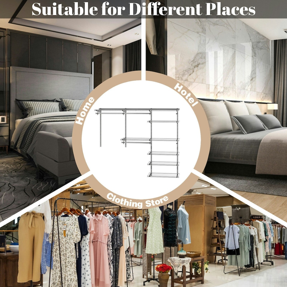 image 1 of COSTWAY Wall Mounted Hanging Storage Organizer Rack Hanging Rod Grey | One Size