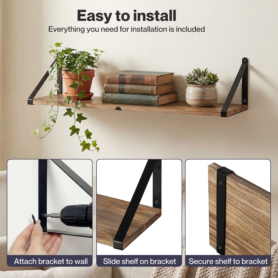 image 1 of Levede Floating Shelves Wall Mounted Book Shelves for Wall Set of 3 Natural