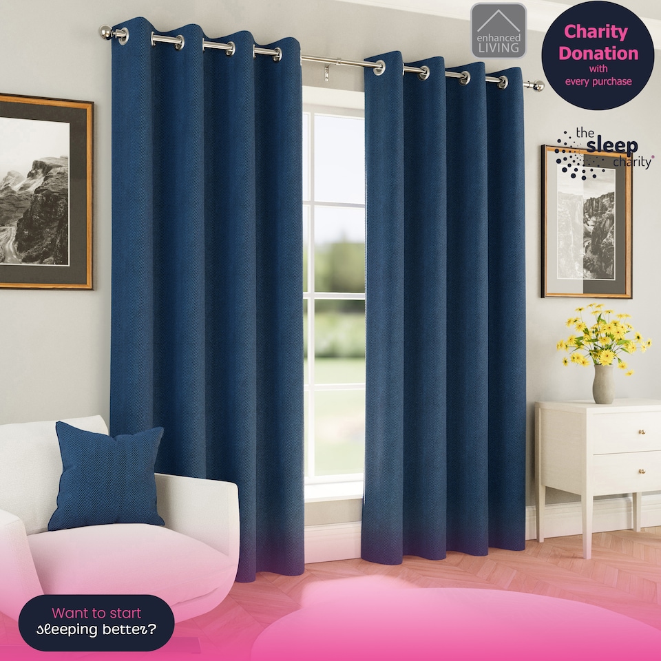 image 1 of Enhanced Living Chester Navy 66 x 90 inch (168x229cm) Eyelet Thermal Noise Reducing Blackout Curtains (PAIR)