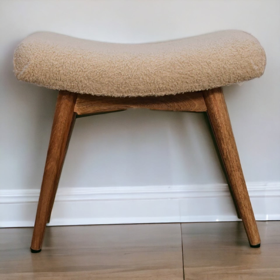 image 1 of Boucle Cream Curved Bench