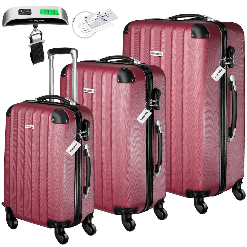 image 1 of Suitcases Set of 3 - scale, luggage tag, lock included, swivel wheels | Red | burgundy | 1