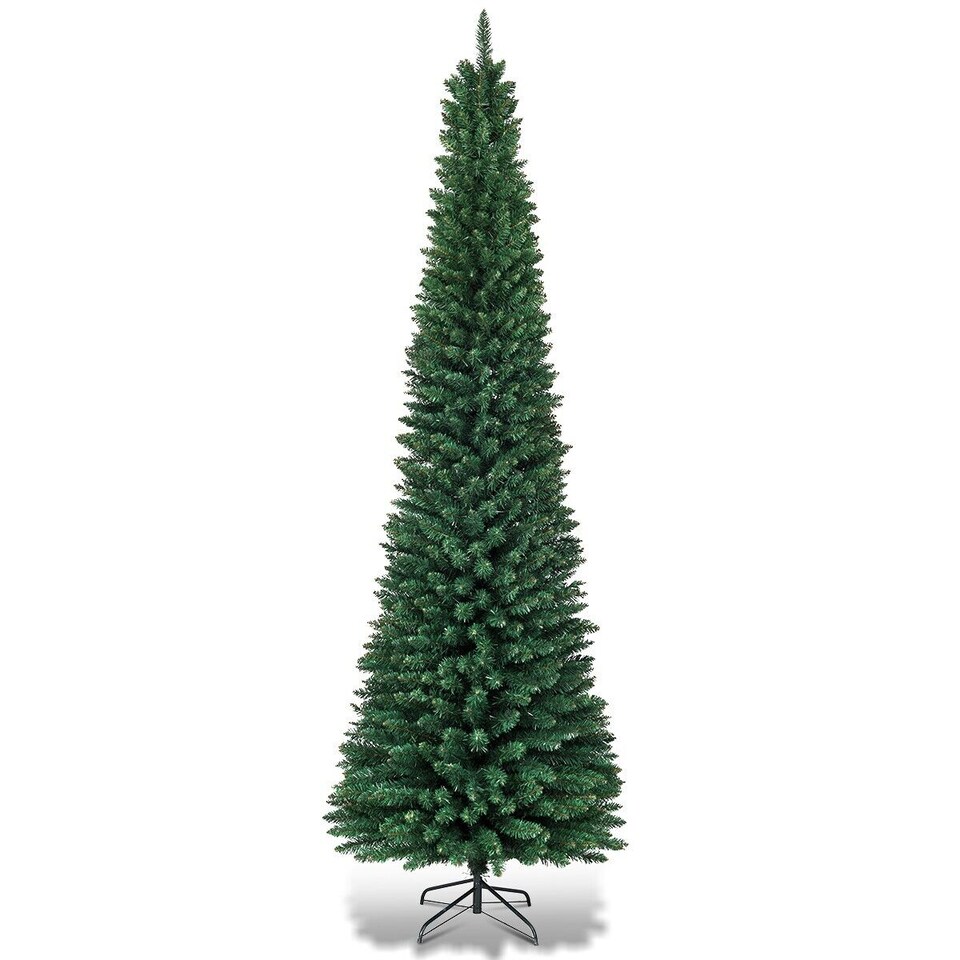 image 1 of COSTWAY 7Ft Slim Pencil Artificial Christmas Tree Home Decor w/Solid Metal Legs Green