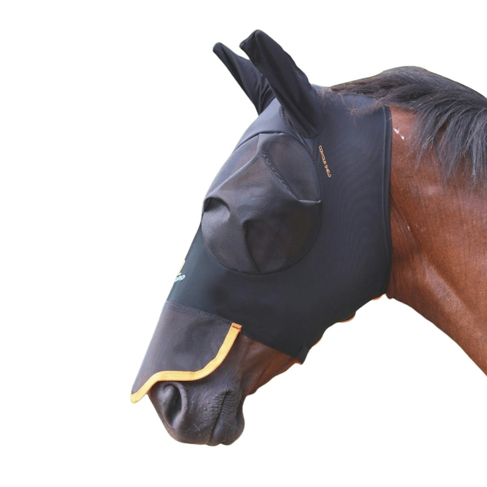image 1 of Shires Stretch Horse Fly Mask With Nose - Jet Black - Full