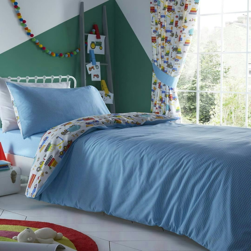image 1 of Portfolio Home Bedding Bright Trucks Childrens Diggers Duvet Cover Reversible Bedding Set Multi | Single