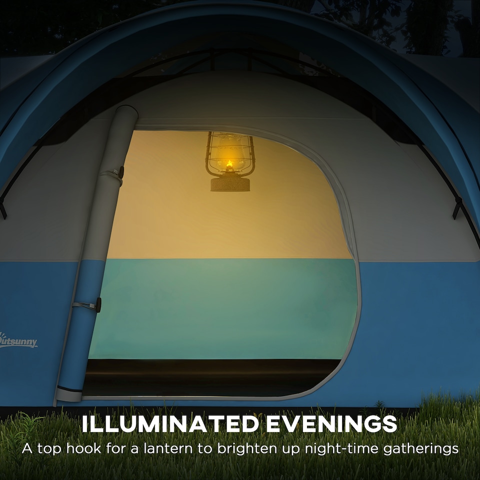 image 1 of Outsunny 3000mm Waterproof Camping Tent with Porch & Sewn in Groundsheet, Blue