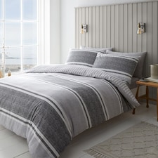 Catherine Lansfield Textured Banded Stripe King Duvet Set Charcoal Grey | King