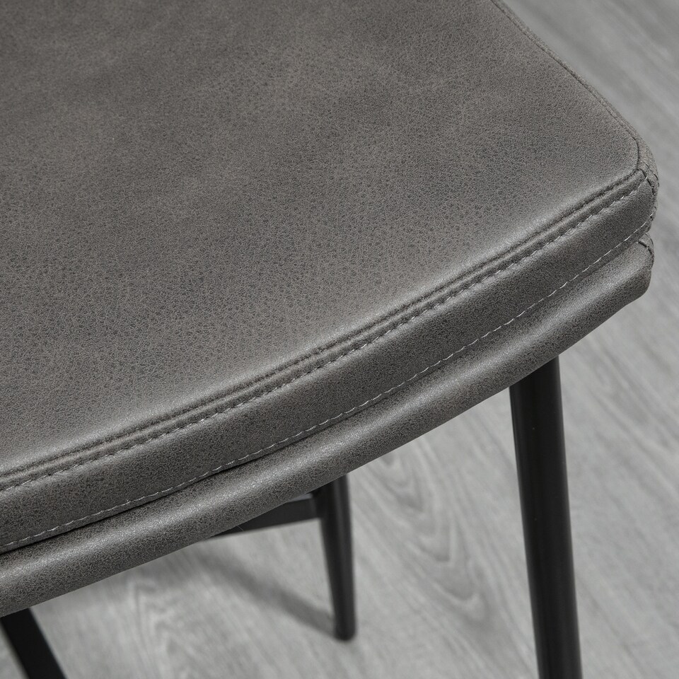 image 1 of HOMCOM Breakfast Bar Stools Set of 2, Microfibre Upholstered Barstools, Industrial Bar Chairs with Curved Seat and Steel Frame for Dining Room, Kitchen, Grey