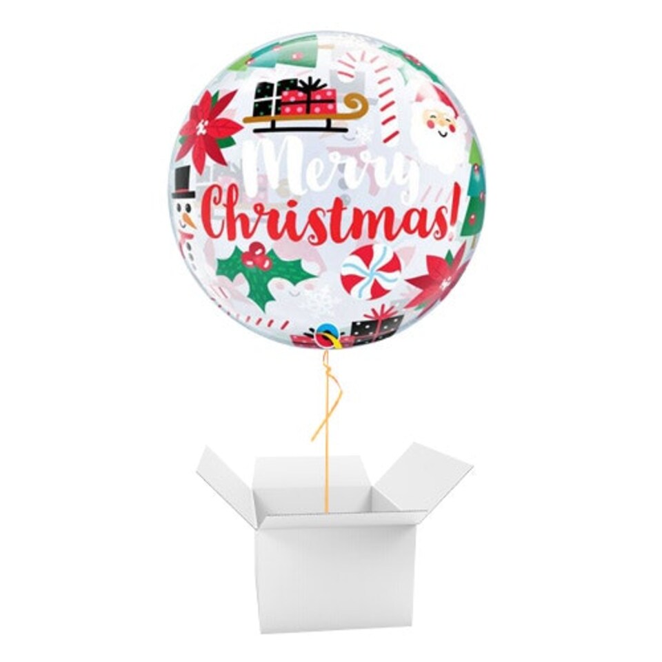 Everything Christmas See-Thru Bubble Helium Qualatex Balloon - Inflated Balloon in a Box Multi