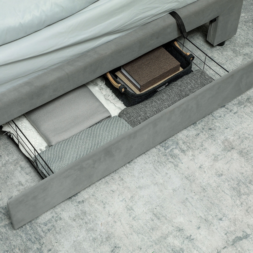 image 1 of HOMCOM Upholstered Ottoman Bed with Storage Drawer and Adjustable Headboard, 5ft King Size Bed Frame with Gas Lift End Opening, Wooden Slats, No Mattress, Grey