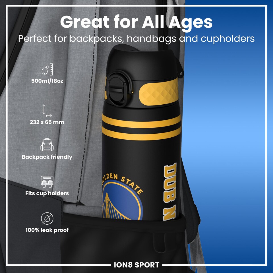 image 1 of NBA x Sport, Recyclon, 500ml (18oz) | Black | NBA Varsity GS Warriors | One Size