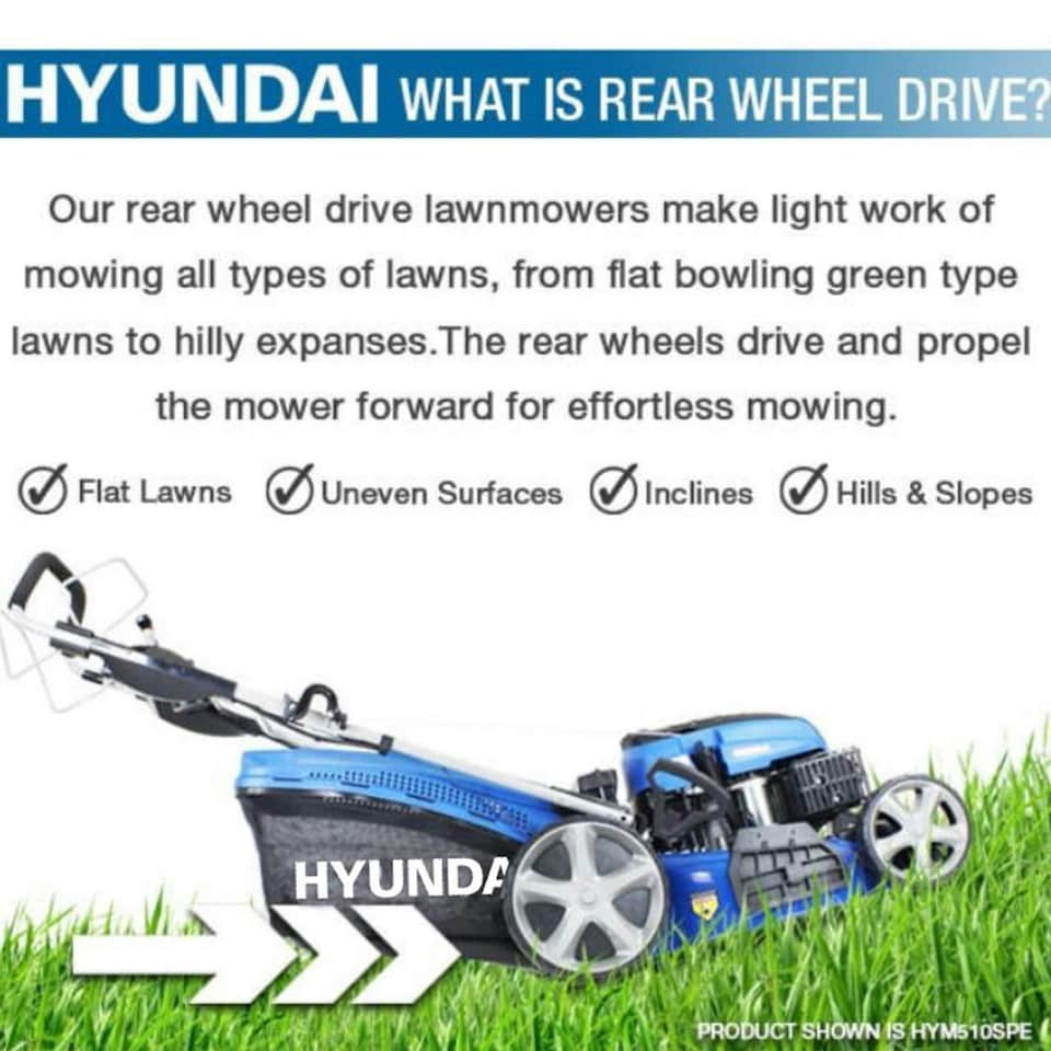 image 1 of Hyundai 20" / 51cm 196cc 4-in-1 Self-Propelled Petrol Lawnmower, Mulch, Rear & Side Discharge, Hose Connector| HYM510SP
