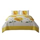 image 1 of Reversible Floral Duvet Set Elegant Flower Stripe Pattern Bedding for Home Decor | Yellow | Double