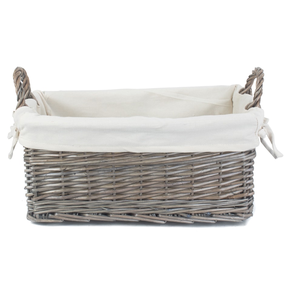 image 1 of Small Shallow Lined Antique Wash Storage Basket | White | White