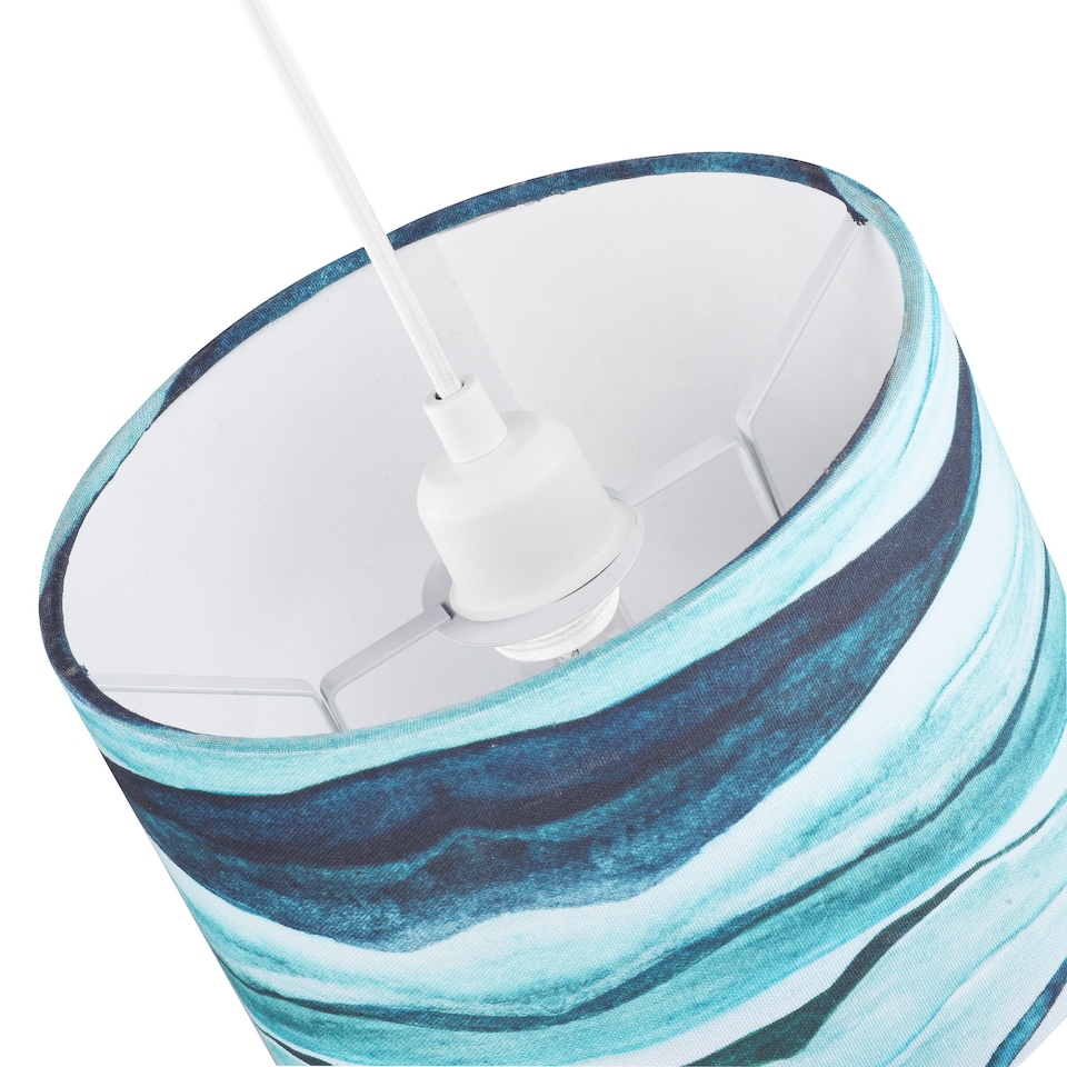image 1 of Sea Waves Drum Lamp Shade in Teal Duck Egg and Navy Blue - 25cm Linen Fabric | Blue