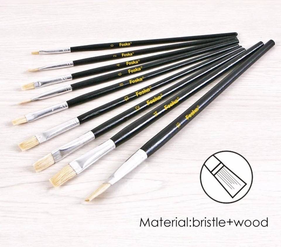 image 1 of Pack of 9 Assorted Size Wooden Handle Bristle Hair Artist Paint Brush Set