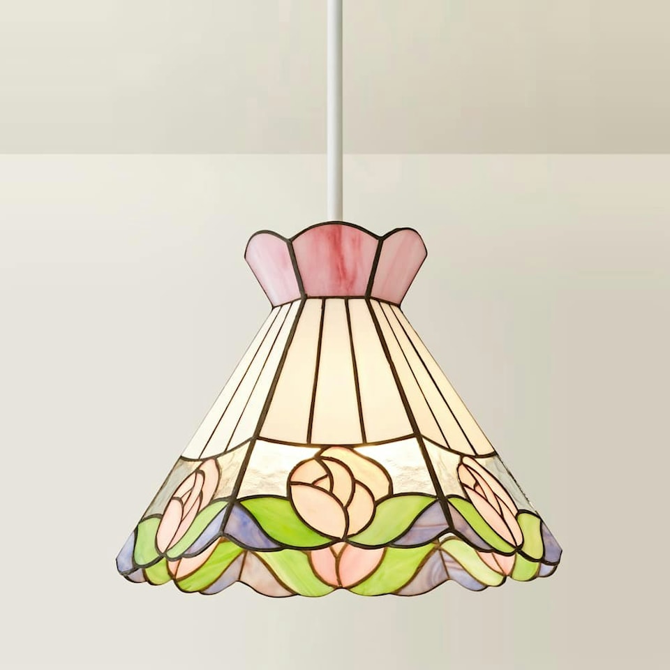 image 1 of ValueLights Evelyn Tiffany Rose Glass Ceiling Pendant Lamp Shade Multi