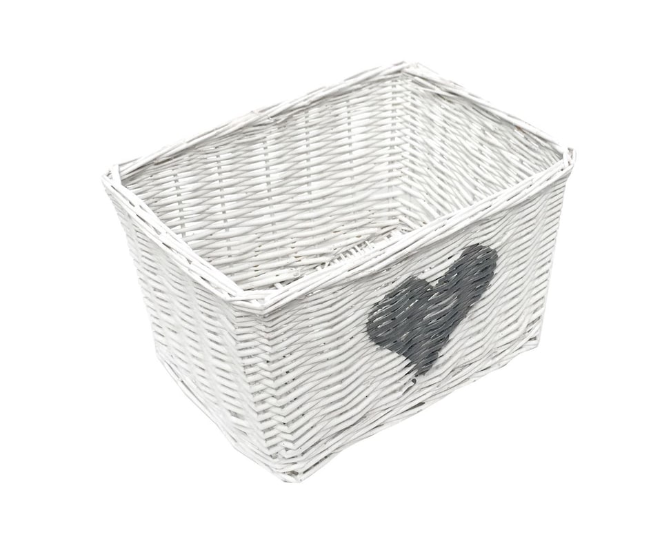 image 1 of Heart Full Wicker Willow Wedding Xmas Hamper Storage Basket Small 25 x 14 x 14 cm | White | White