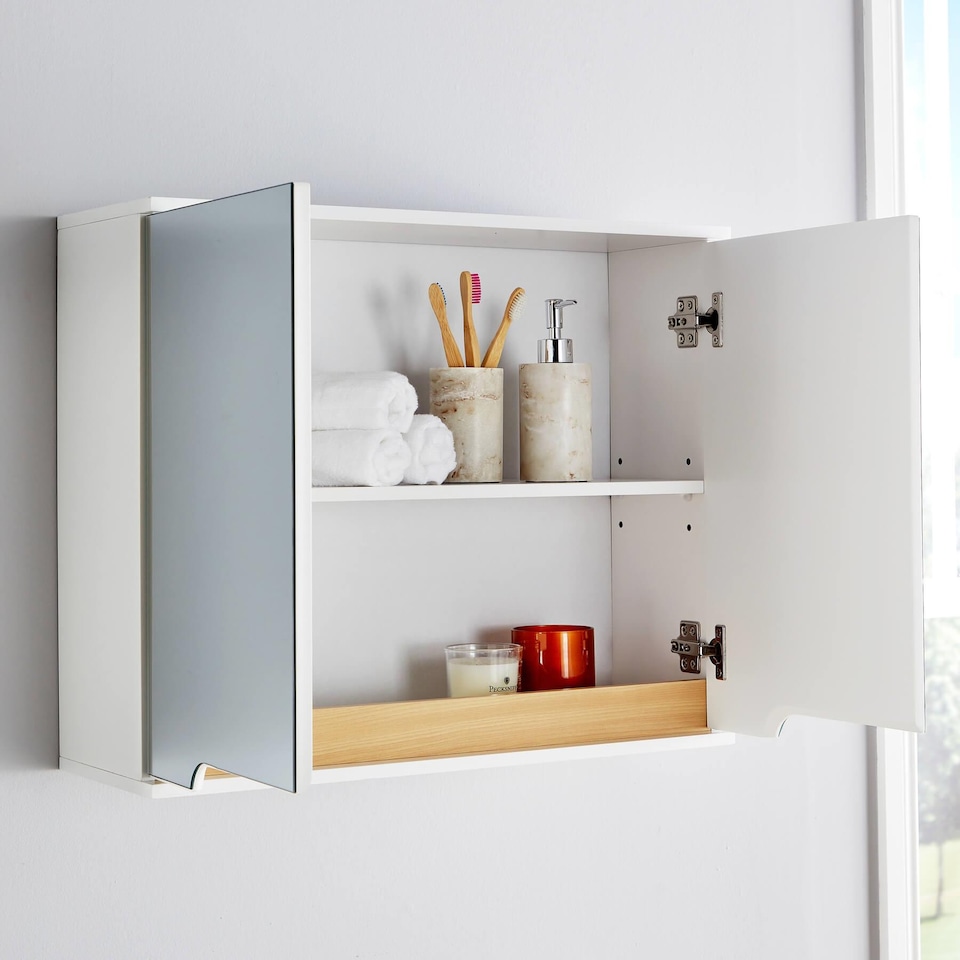 image 1 of Bathroom Cabinet Wall Mounted Mirrored Vanity Storage Organiser | White