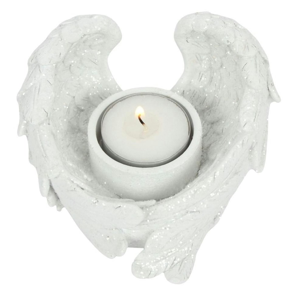 Something Different Glitter Angel Wing Candle Holder - White - One Size