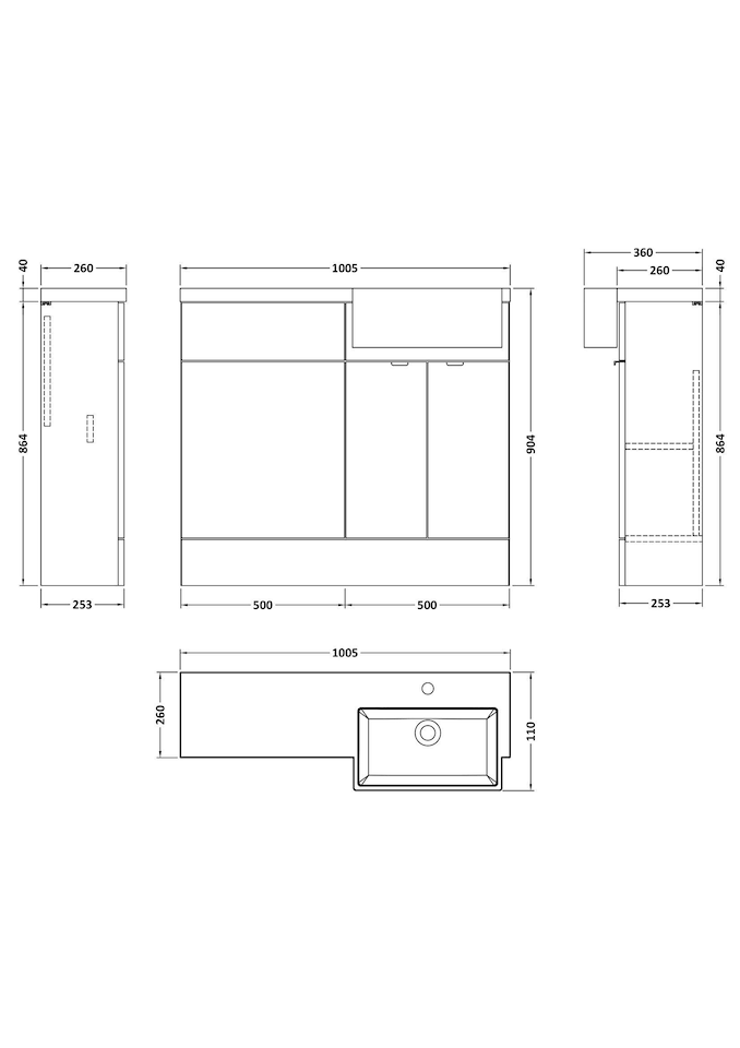 image 1 of Balterley Alrewas Contemporary 2 Door Right-Hand Floor Standing Combination Unit with Basin, Gloss Grey, 1000mm