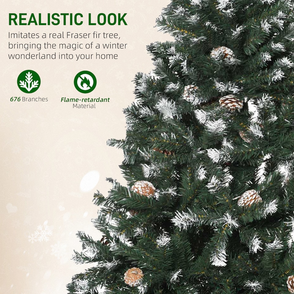 image 1 of HOMCOM 5FT Artificial Christmas Tree with Pine Cones, Holiday Home mas Decoration Automatic Open, Green