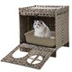 image 10 of COSTWAY Foldable 2-tier Rattan Cat Litter Box Enclosure With  Litter Mat-Gray