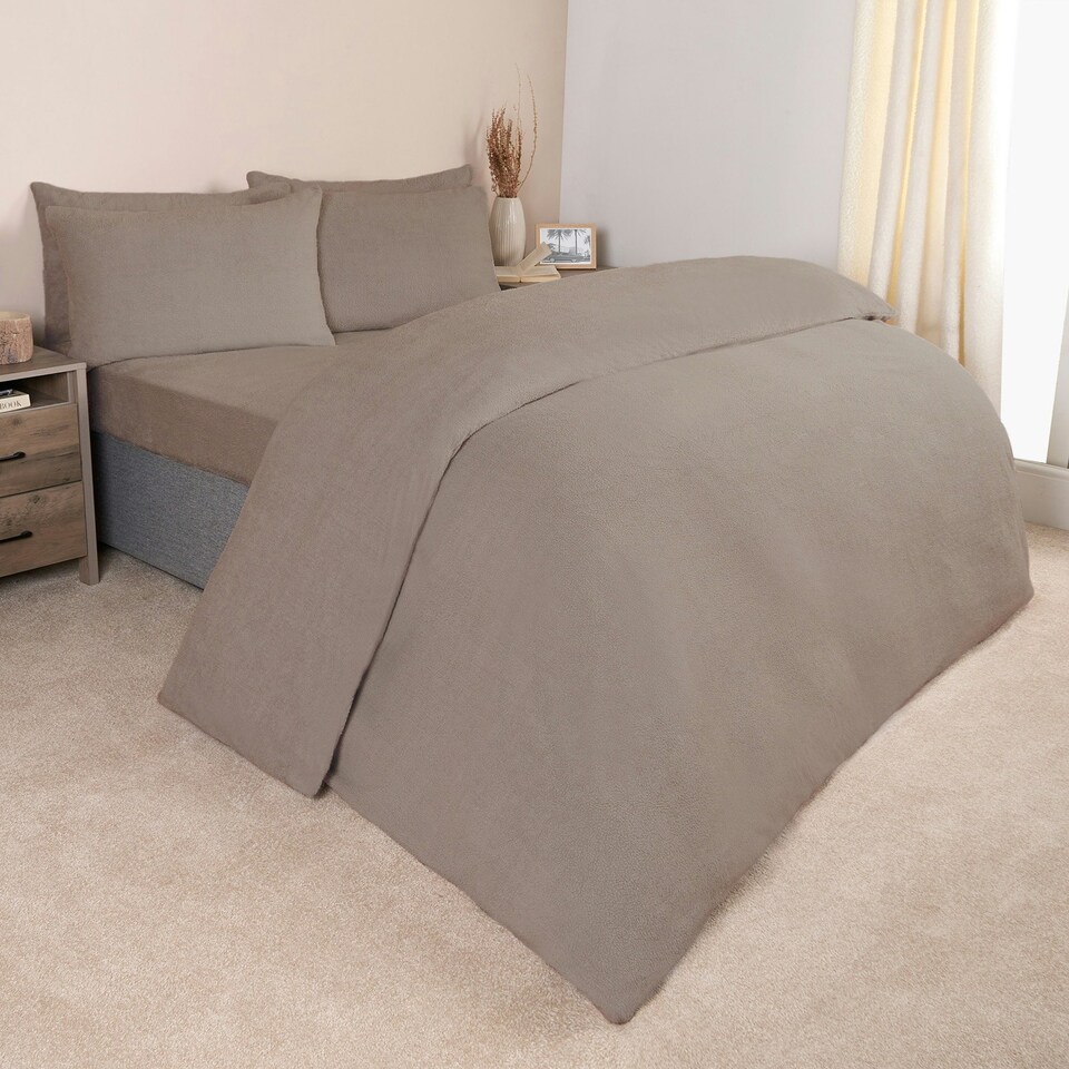 image 1 of OHS Teddy Fleece Soft Cosy Warm Thermal Plush Plump Duvet Cover and Pillowcase Bedding Set Blue | Teal | Super King