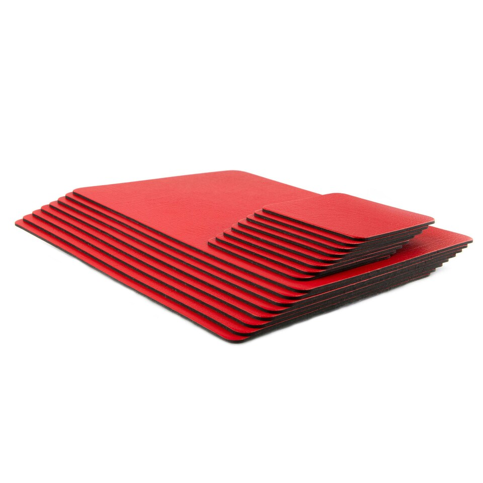 image 1 of Lara-May Set of 8 London Red Recycled Leather Placemats & 8 Leather Coasters