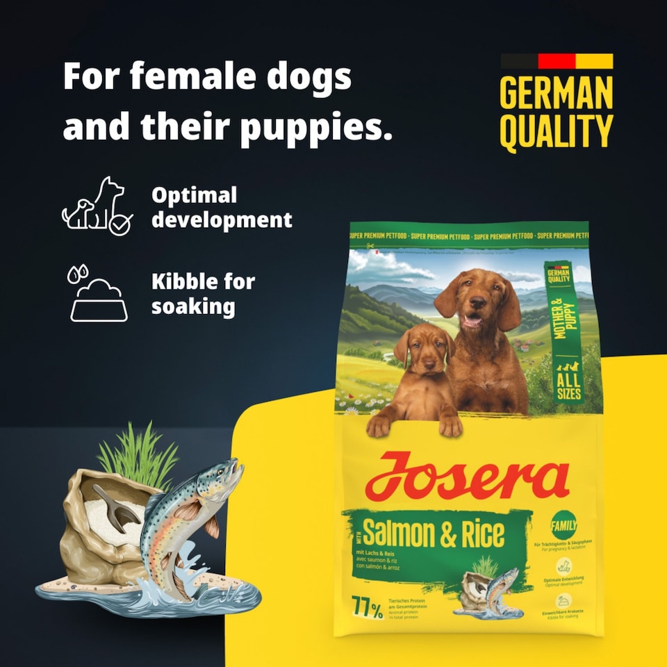 image 1 of Josera Mother & Puppy Salmon & Rice | Pregnant & nursing mothers | Weaning puppies | Soakable small kibble | Optimal development | Gluten free | 12.5kg