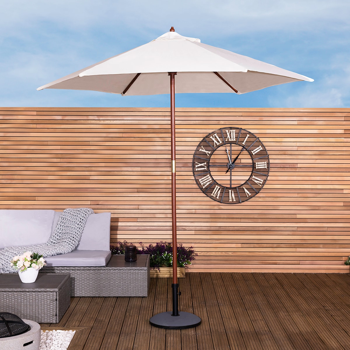 Charles Bentley Garden Large 2.4M Wooden Garden Patio Shade Umbrella - Cream