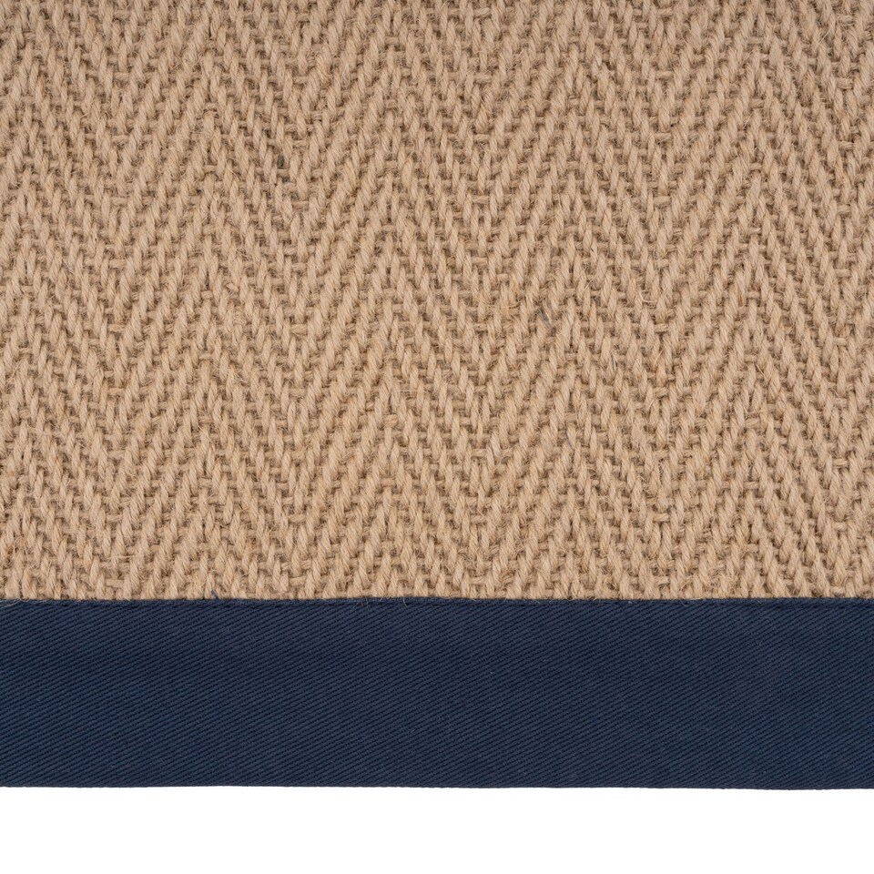 image 1 of KUKOON Natural Golden Beige Jute Micro Woven Herringbone Pattern Cotton Border Area Rug 80cm x 150cm