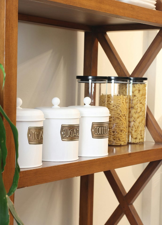 image 1 of White Coffee, Tea, And Sugar Canister Set - 17 cm (H) x 13 cm (Dia)