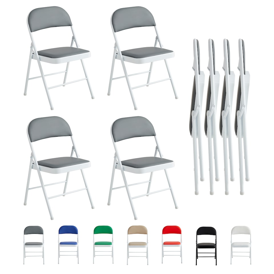 image 1 of MCC Direct Set of 4 Folding Metal Dining Chairs Kitchen Padded Seats
