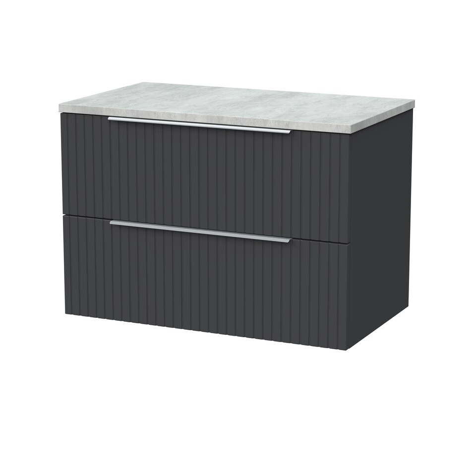 image 1 of Balterley Callingwood Contemporary Wall Hung 2 Drawer Vanity Unit with Bellato Grey Laminate Worktop , 800mm, Dark Grey